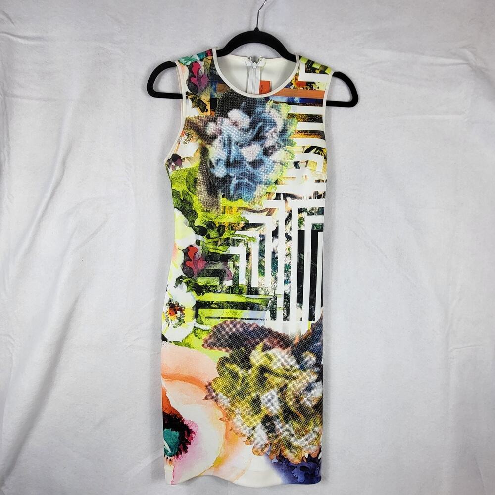 Clover Canyon Floral Maze Womens Neoprene Mini Cocktail Dress Size Small